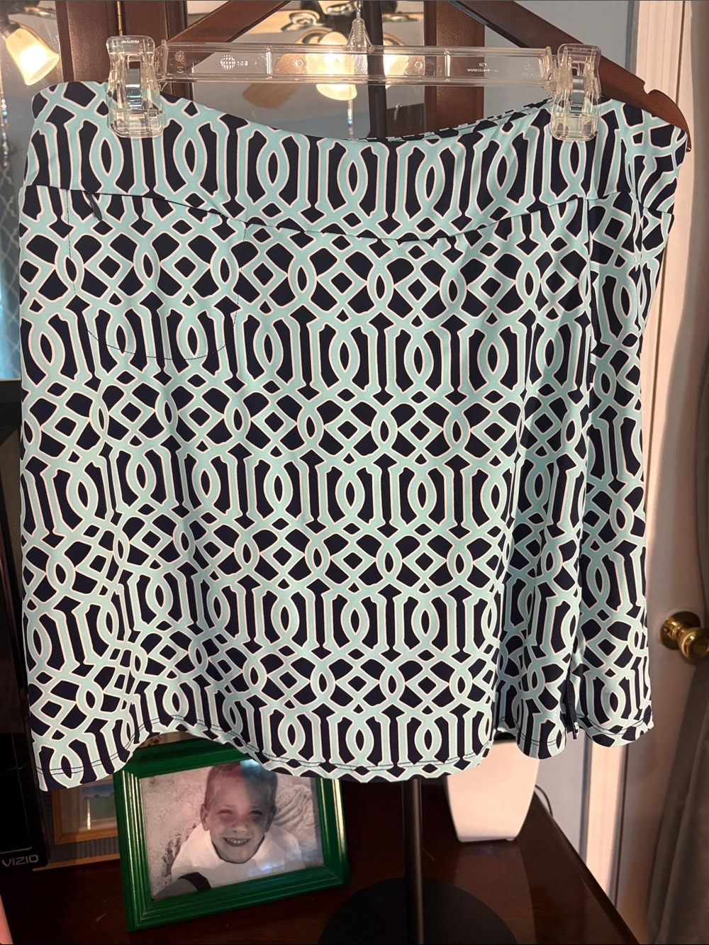 Women's Geometric Print Mini Skirt - Navy & Mint